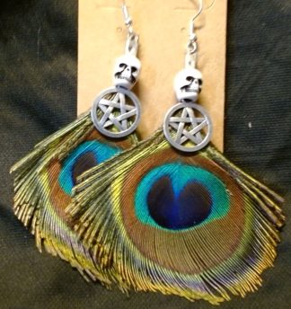 Small Peacock Feather (Trimmed) with Skull and Pentacle