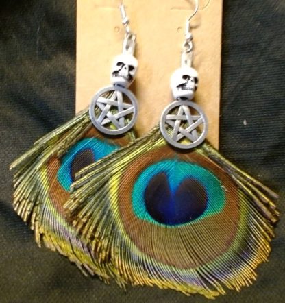 Small Peacock Feather (Trimmed) with Skull and Pentacle